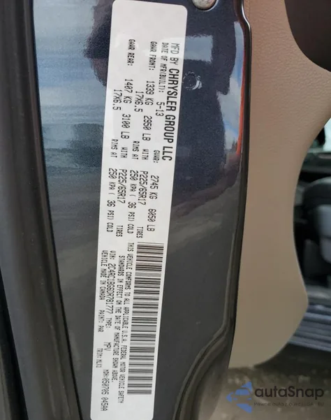 2013 Chrysler Town & Country Touring из США, поврежденный, VIN 2C4RC1BG6DR781777